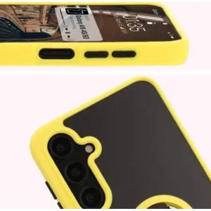 Hurtownia GSM - Etui z uchwytem na palec Bizon Case Hybrid Ring do Samsung Galaxy A16 4G/5G przydymione z żółtą ramką - BIZ6679 - {ean13} - Hurt
