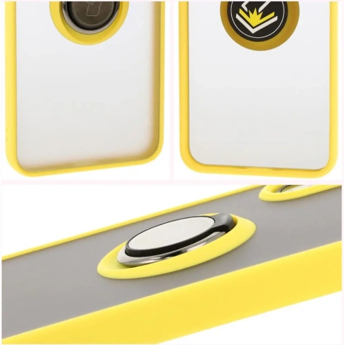 Etui z uchwytem na palec Bizon Case Hybrid Ring do Samsung Galaxy A16 4G/5G przydymione z żółtą ramką
