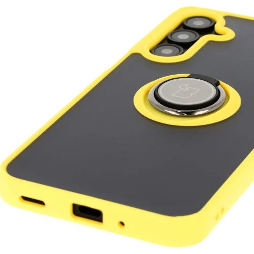 Etui z uchwytem na palec Bizon Case Hybrid Ring do Samsung Galaxy A16 4G/5G przydymione z żółtą ramką