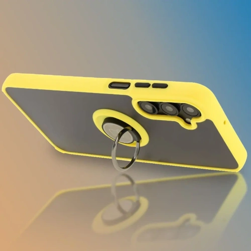 Etui z uchwytem na palec Bizon Case Hybrid Ring do Samsung Galaxy A16 4G/5G przydymione z żółtą ramką