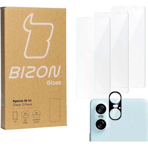 3x Szkło na ekran + szkło na aparat Bizon Clear do Sony Xperia 10 VI
