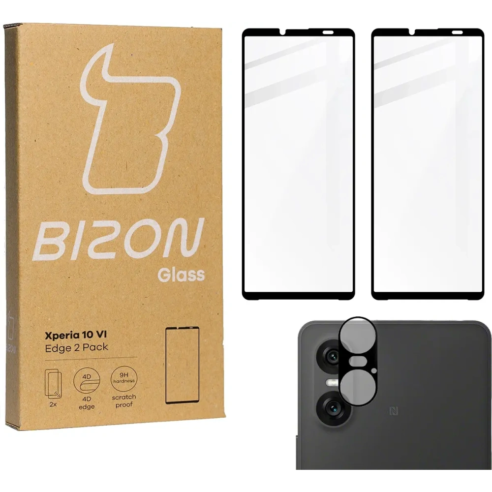 Hurtownia GSM - 2x Temperované sklo na obrazovku s rámečkem + sklo na fotoaparát Bizon Edge pro Xperia 10 VI - BIZ6815 - {ean13} - Hurt
