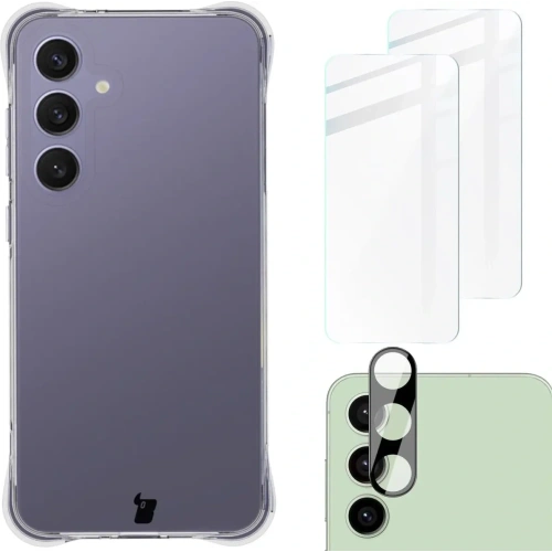 Etui + 2x szkło hartowane na ekran + szkło na obiektyw Bizon Case Clear Pack do Samsung Galaxy S24 FE