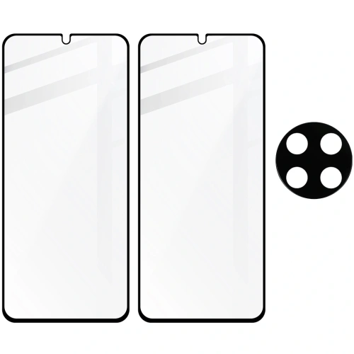 2x Szkło hartowane na ekran z ramką + szkło na aparat Bizon Edge do Xiaomi Redmi 14C 4G