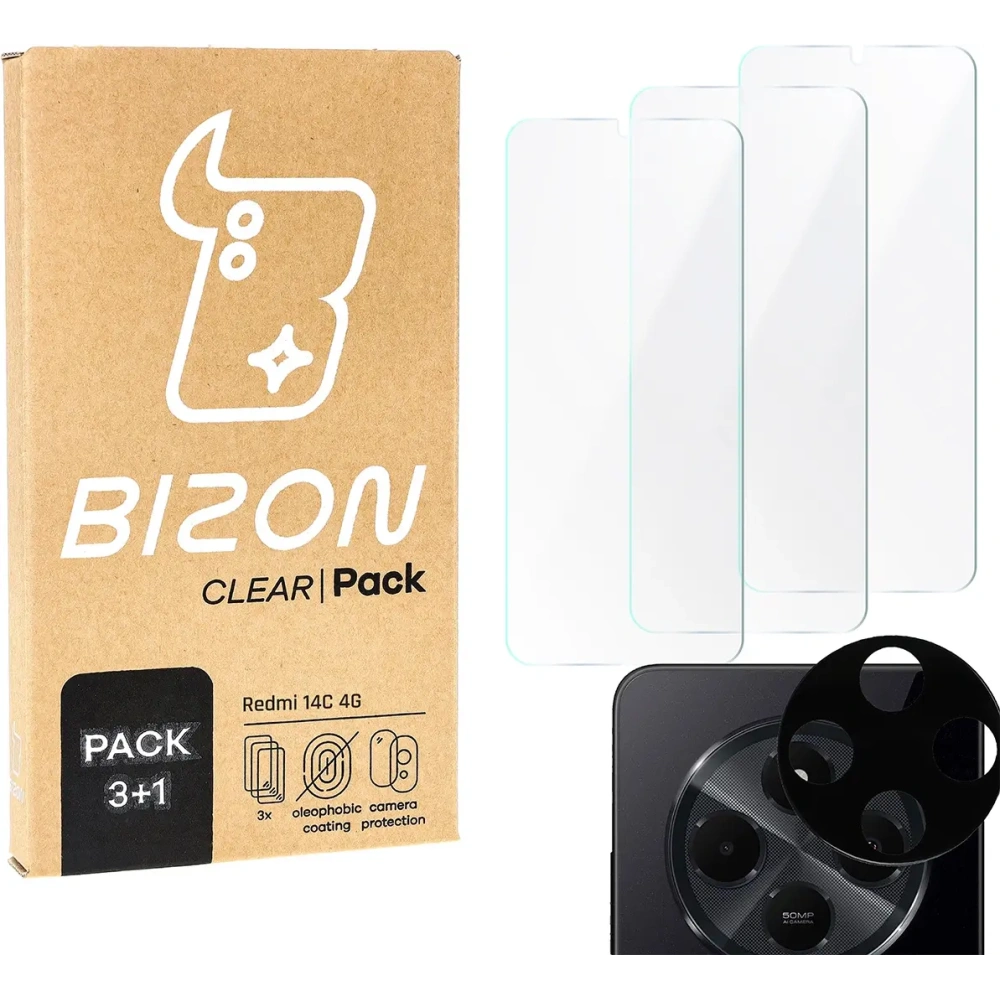 Wholesale Bizon Clear 3x screen glass + camera glass Xiaomi Redmi 14C 4G - BIZ6879 - {ean13} - Hurt