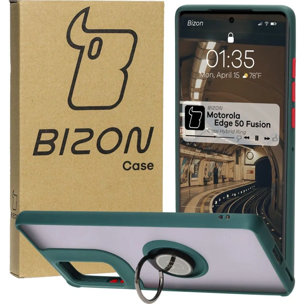 Hurtownia GSM - Bizon Case Hybrid Ring Motorola Edge 50 Fusion fumuriu cu un cadru verde închis - BIZ6880 - {ean13} - Hurt