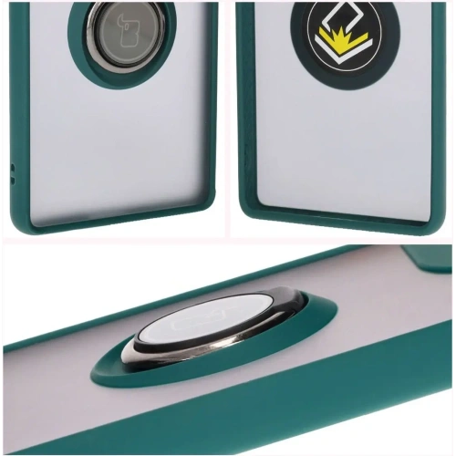 Etui z uchwytem na palec Bizon Case Hybrid Ring do Motorola Edge 50 Fusion przydymione z ciemnozieloną ramką