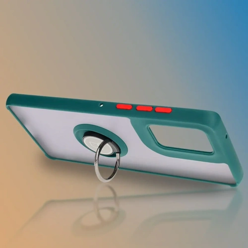 Etui z uchwytem na palec Bizon Case Hybrid Ring do Motorola Edge 50 Fusion przydymione z ciemnozieloną ramką