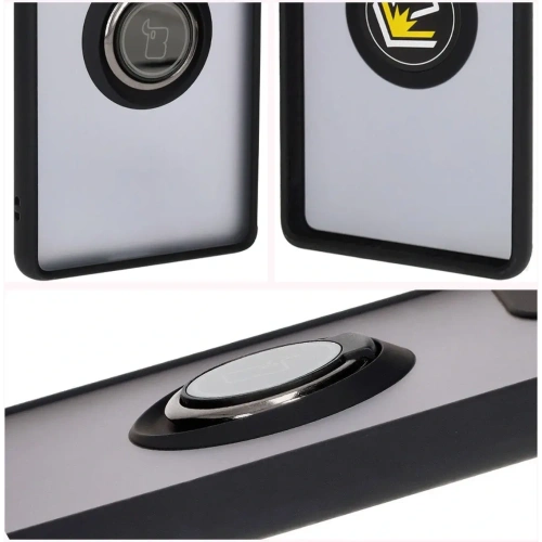 Etui z uchwytem na palec Bizon Case Hybrid Ring do Motorola Edge 50 Fusion przydymione z czarną ramką