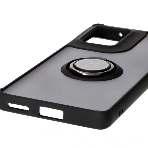 Etui z uchwytem na palec Bizon Case Hybrid Ring do Motorola Edge 50 Fusion przydymione z czarną ramką