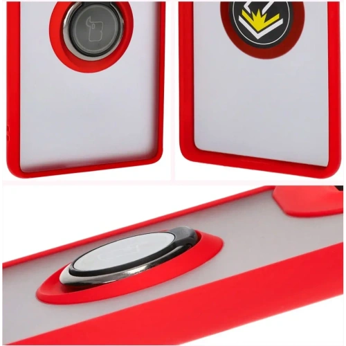 Etui z uchwytem na palec Bizon Case Hybrid Ring do Motorola Edge 50 Fusion przydymione z czerwoną ramką