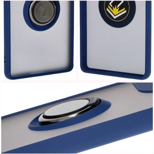 Etui z uchwytem na palec Bizon Case Hybrid Ring do Motorola Edge 50 Fusion przydymione z granatową ramką