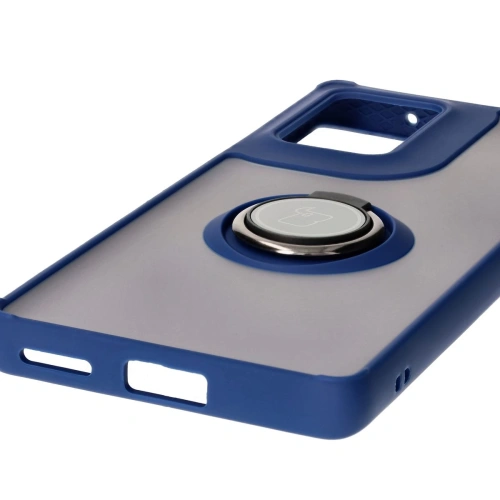 Etui z uchwytem na palec Bizon Case Hybrid Ring do Motorola Edge 50 Fusion przydymione z granatową ramką