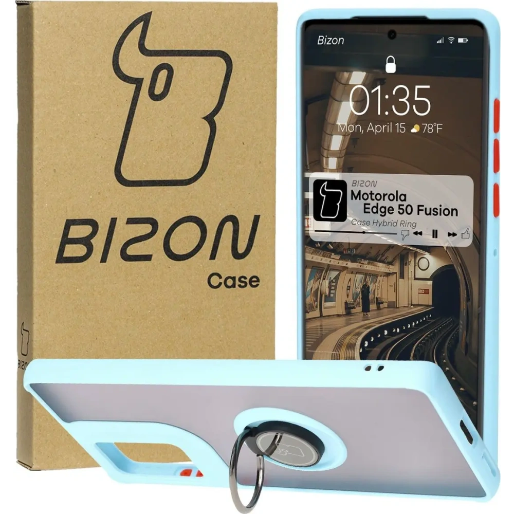 Hurtownia GSM - Bizon Case Hybrid Ring Motorola Edge 50 Fusion rauchig mit einem hellblauen Rahmen - BIZ6884 - {ean13} - Hurt