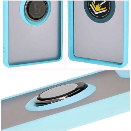 Etui z uchwytem na palec Bizon Case Hybrid Ring do Motorola Edge 50 Fusion przydymione z jasnoniebieską ramką
