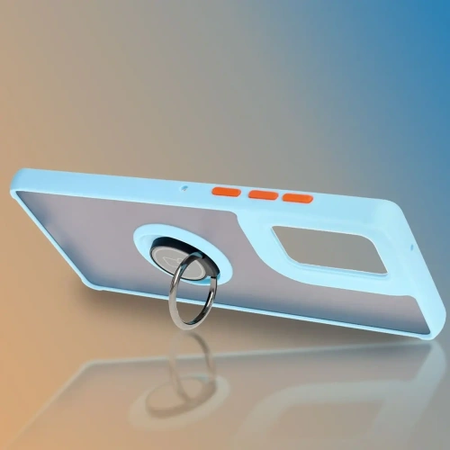 Etui z uchwytem na palec Bizon Case Hybrid Ring do Motorola Edge 50 Fusion przydymione z jasnoniebieską ramką