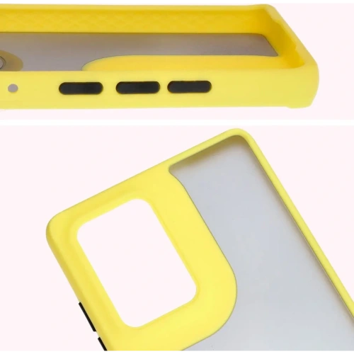 Etui z uchwytem na palec Bizon Case Hybrid Ring do Motorola Edge 50 Fusion przydymione z żółtą ramką