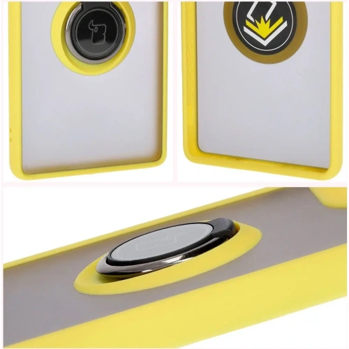 Etui z uchwytem na palec Bizon Case Hybrid Ring do Motorola Edge 50 Fusion przydymione z żółtą ramką