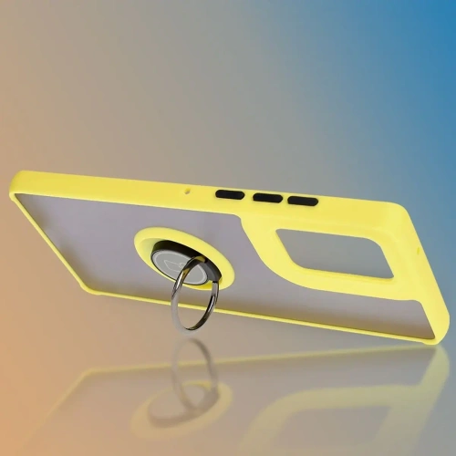 Etui z uchwytem na palec Bizon Case Hybrid Ring do Motorola Edge 50 Fusion przydymione z żółtą ramką