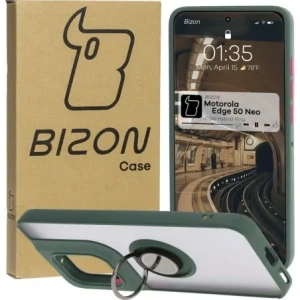 Hurtownia GSM - Caz hibrid Bizon Ring Motorola Edge 50 Neo fumuriu cu un cadru verde închis - BIZ6886 - {ean13} - Hurt