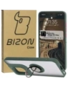 Caz hibrid Bizon Ring Motorola Edge 50 Neo fumuriu cu un cadru verde închis