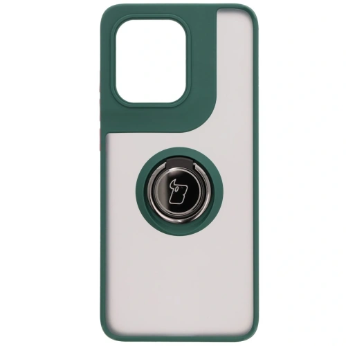 Etui z uchwytem na palec Bizon Case Hybrid Ring do Motorola Edge 50 Neo przydymione z ciemnozieloną ramką