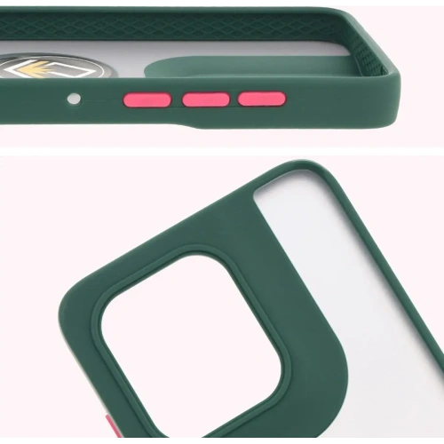 Etui z uchwytem na palec Bizon Case Hybrid Ring do Motorola Edge 50 Neo przydymione z ciemnozieloną ramką