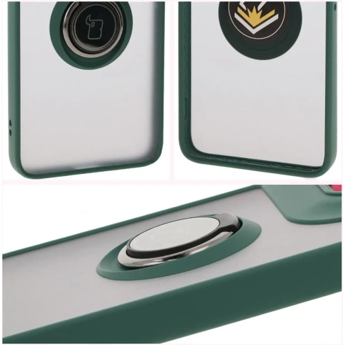 Etui z uchwytem na palec Bizon Case Hybrid Ring do Motorola Edge 50 Neo przydymione z ciemnozieloną ramką