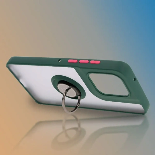 Etui z uchwytem na palec Bizon Case Hybrid Ring do Motorola Edge 50 Neo przydymione z ciemnozieloną ramką