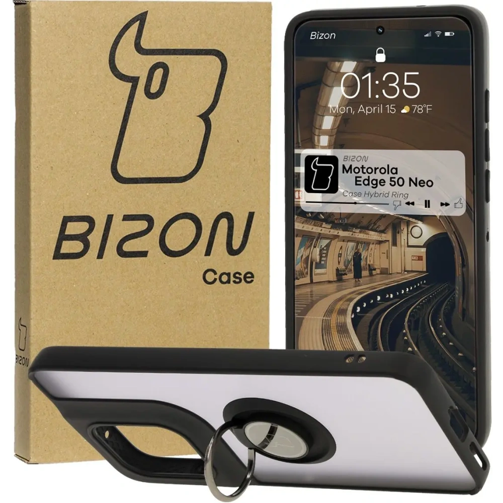 Hurtownia GSM - Bizon Case Hybrid Ring Motorola Edge 50 Neo fumuriu cu un cadru negru - BIZ6887 - {ean13} - Hurt