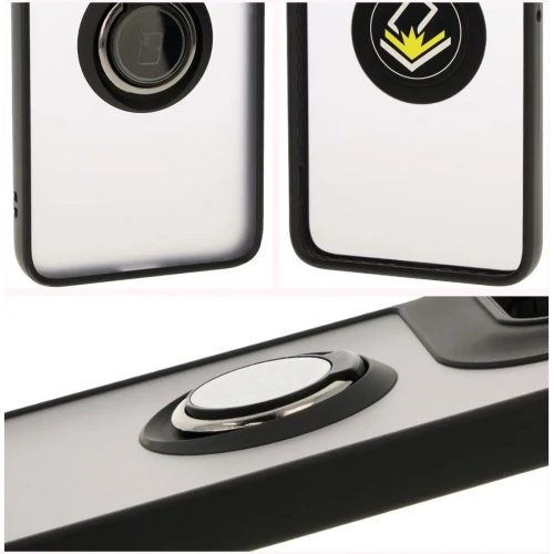 Etui z uchwytem na palec Bizon Case Hybrid Ring do Motorola Edge 50 Neo przydymione z czarną ramką