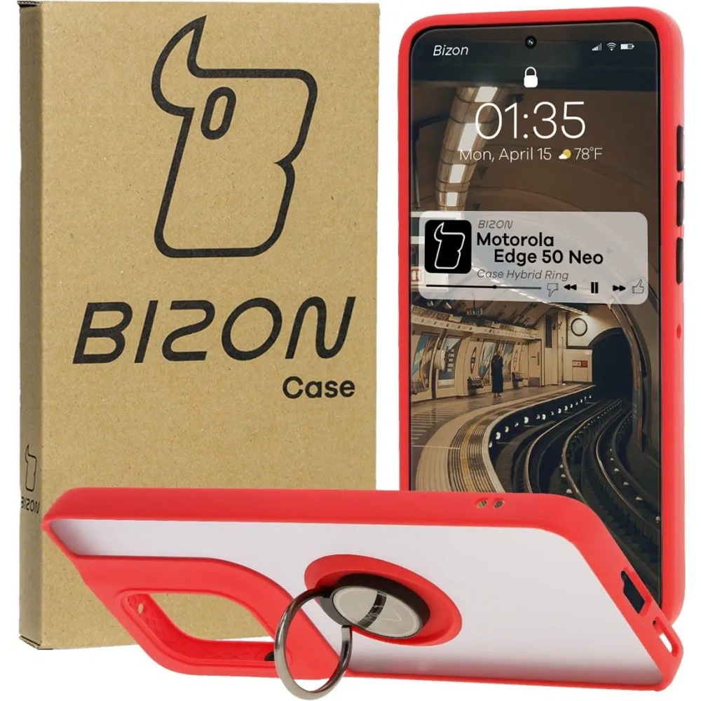 Wholesale Bizon Case Hybrid Ring Motorola Edge 50 Neo smoky with a red frame - BIZ6888 - {ean13} - Hurt