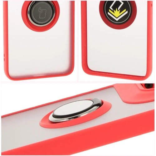 Etui z uchwytem na palec Bizon Case Hybrid Ring do Motorola Edge 50 Neo przydymione z czerwoną ramką