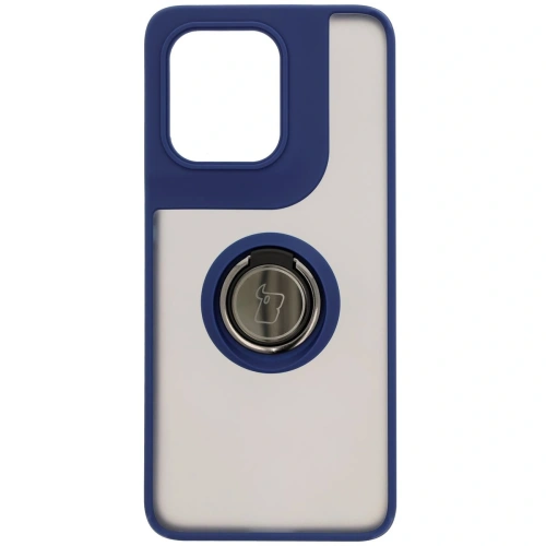 Etui z uchwytem na palec Bizon Case Hybrid Ring do Motorola Edge 50 Neo przydymione z granatową ramką