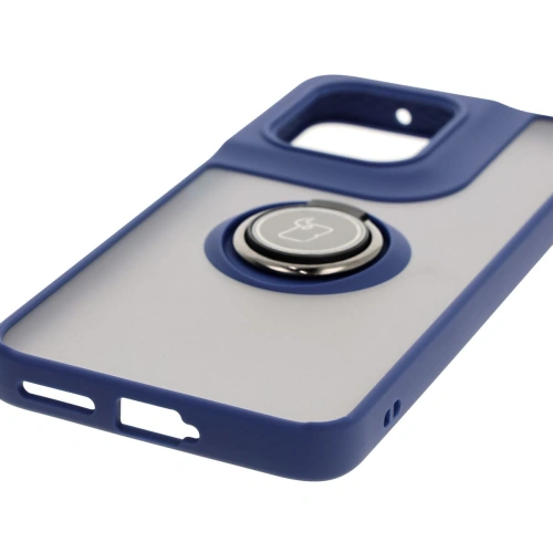 Etui z uchwytem na palec Bizon Case Hybrid Ring do Motorola Edge 50 Neo przydymione z granatową ramką