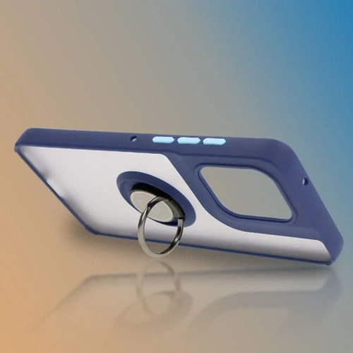 Etui z uchwytem na palec Bizon Case Hybrid Ring do Motorola Edge 50 Neo przydymione z granatową ramką