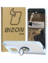 Caz Bizon Hybrid Ring Motorola Edge 50 Neo fumuriu cu un cadru albastru deschis