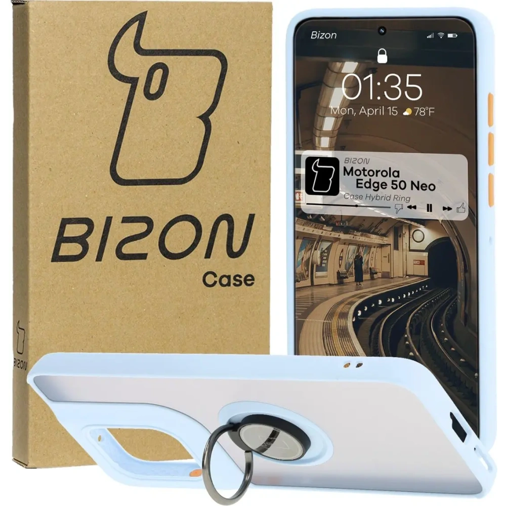 Hurtownia GSM - Caz Bizon Hybrid Ring Motorola Edge 50 Neo fumuriu cu un cadru albastru deschis - BIZ6890 - {ean13} - Hurt