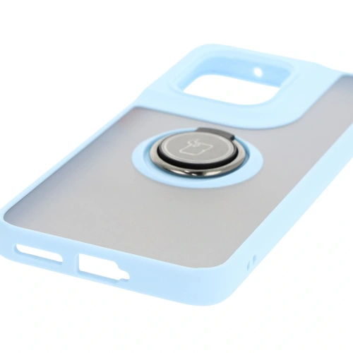 Etui z uchwytem na palec Bizon Case Hybrid Ring do Motorola Edge 50 Neo przydymione z jasnoniebieską ramką