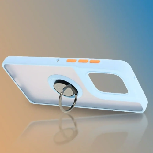 Etui z uchwytem na palec Bizon Case Hybrid Ring do Motorola Edge 50 Neo przydymione z jasnoniebieską ramką