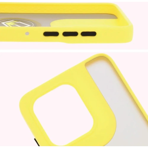 Etui z uchwytem na palec Bizon Case Hybrid Ring do Motorola Edge 50 Neo przydymione z żółtą ramką