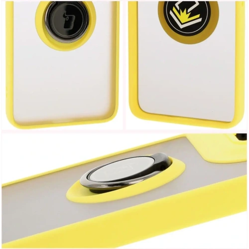Etui z uchwytem na palec Bizon Case Hybrid Ring do Motorola Edge 50 Neo przydymione z żółtą ramką