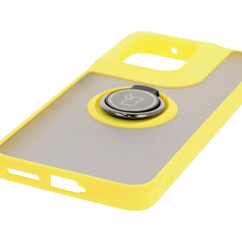 Hurtownia GSM - Pouzdro s úchopem na prst Bizon Case Hybrid Ring pro Motorola Edge 50 Neo kouřové s žlutým rámem - BIZ6891 - {ean13} - Hurt