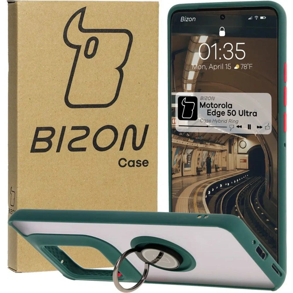 Wholesale Bizon Case Hybrid Ring Motorola Edge 50 Ultra smoky with a dark green frame - BIZ6892 - {ean13} - Hurt