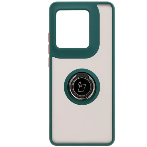 Etui z uchwytem na palec Bizon Case Hybrid Ring do Motorola Edge 50 Ultra przydymione z ciemnozieloną ramką