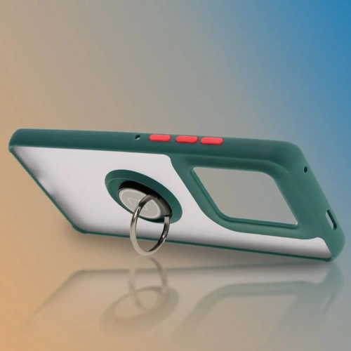 Etui z uchwytem na palec Bizon Case Hybrid Ring do Motorola Edge 50 Ultra przydymione z ciemnozieloną ramką