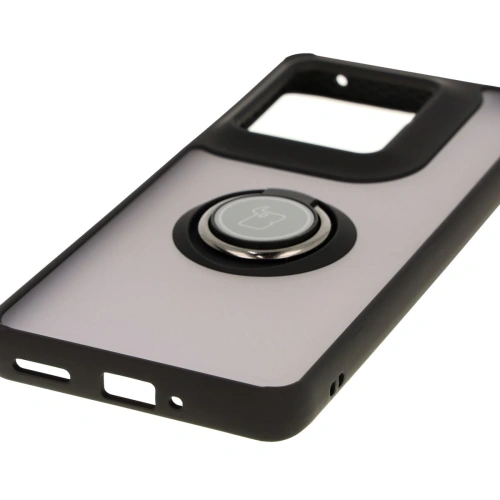 Etui z uchwytem na palec Bizon Case Hybrid Ring do Motorola Edge 50 Ultra przydymione z czarną ramką