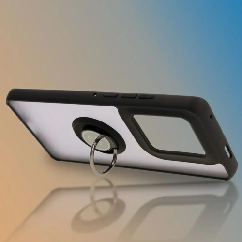 Etui z uchwytem na palec Bizon Case Hybrid Ring do Motorola Edge 50 Ultra przydymione z czarną ramką