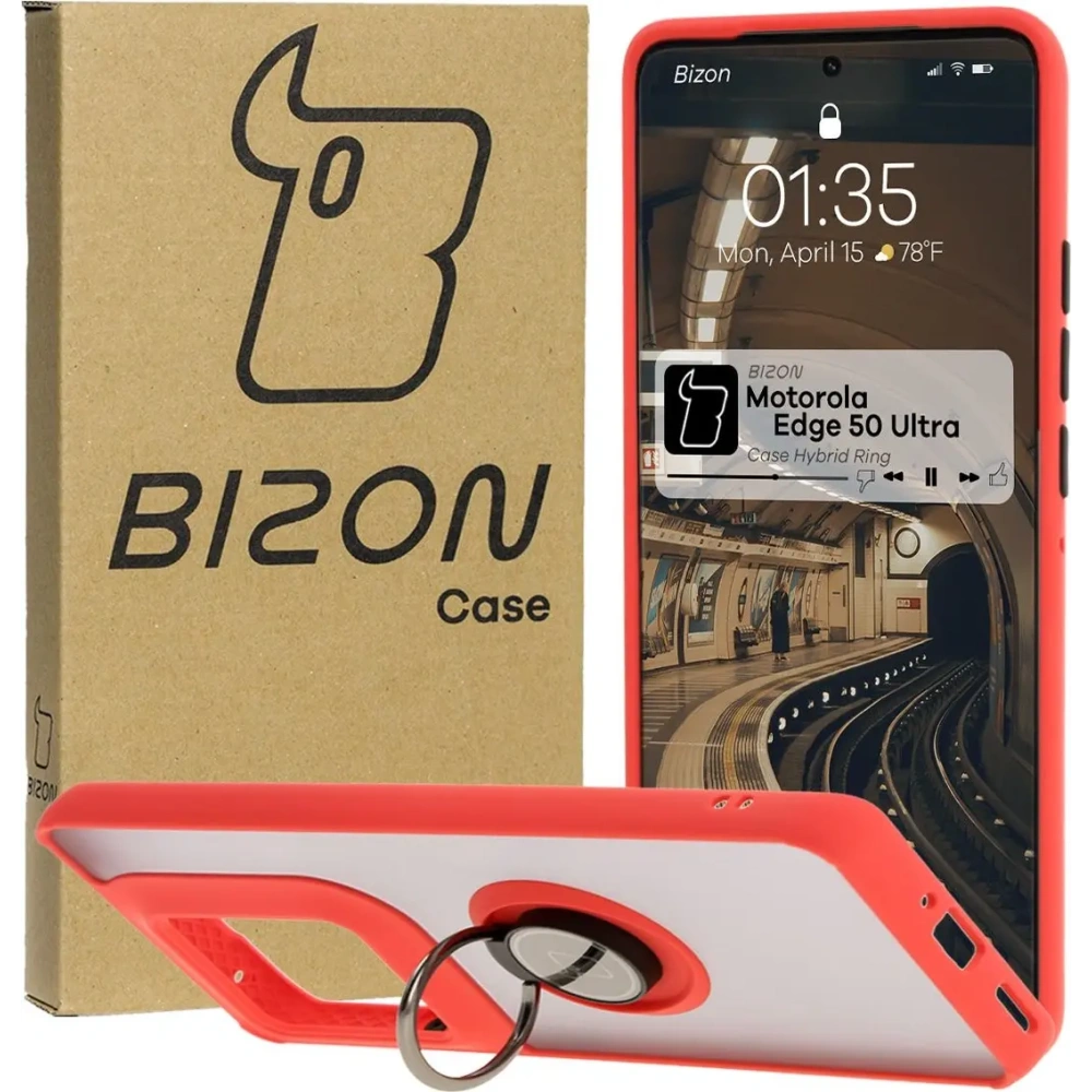 Wholesale Bizon Case Hybrid Ring Motorola Edge 50 Ultra smoky with a red frame - BIZ6894 - {ean13} - Hurt