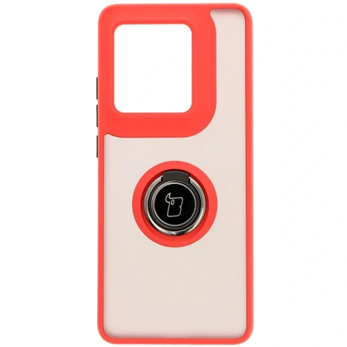 Etui z uchwytem na palec Bizon Case Hybrid Ring do Motorola Edge 50 Ultra przydymione z czerwoną ramką